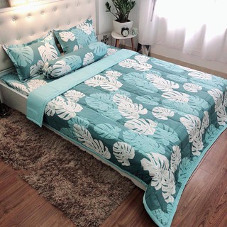 Sét 3 món 1 ga chun 1m6 1m8 và 2 áo gối nằm mẫu lá khoai, drap cotton poly