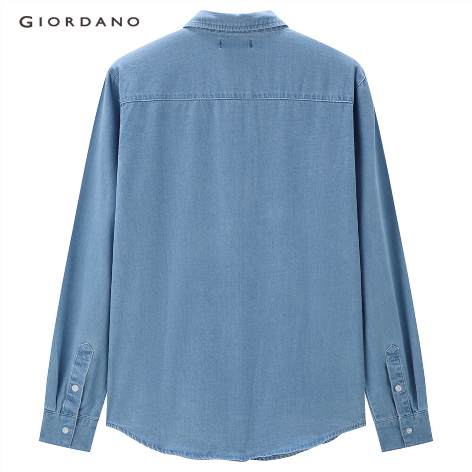 Áo sơ mi denim GIORDANO 13042882 dài tay đã được giặt sạch thời trang thường ngày cho nam