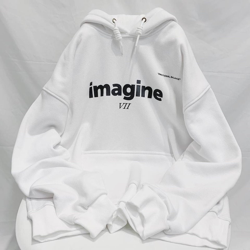 Hoodie nỉ bông Imagine / Trắng/ Nam nữ unisex