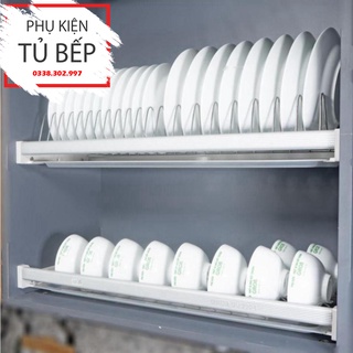 Giá bát cố định 2 tầng bằng Inox 304 sáng bóng khung nhôm lắp tủ bếp