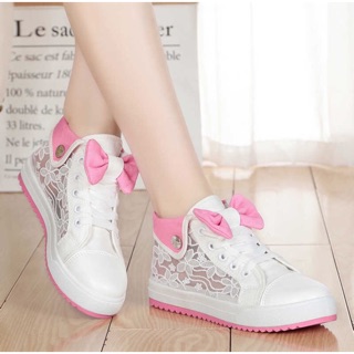 🍄Giày bata cổ cao bé gái phối nơ đáng yêu