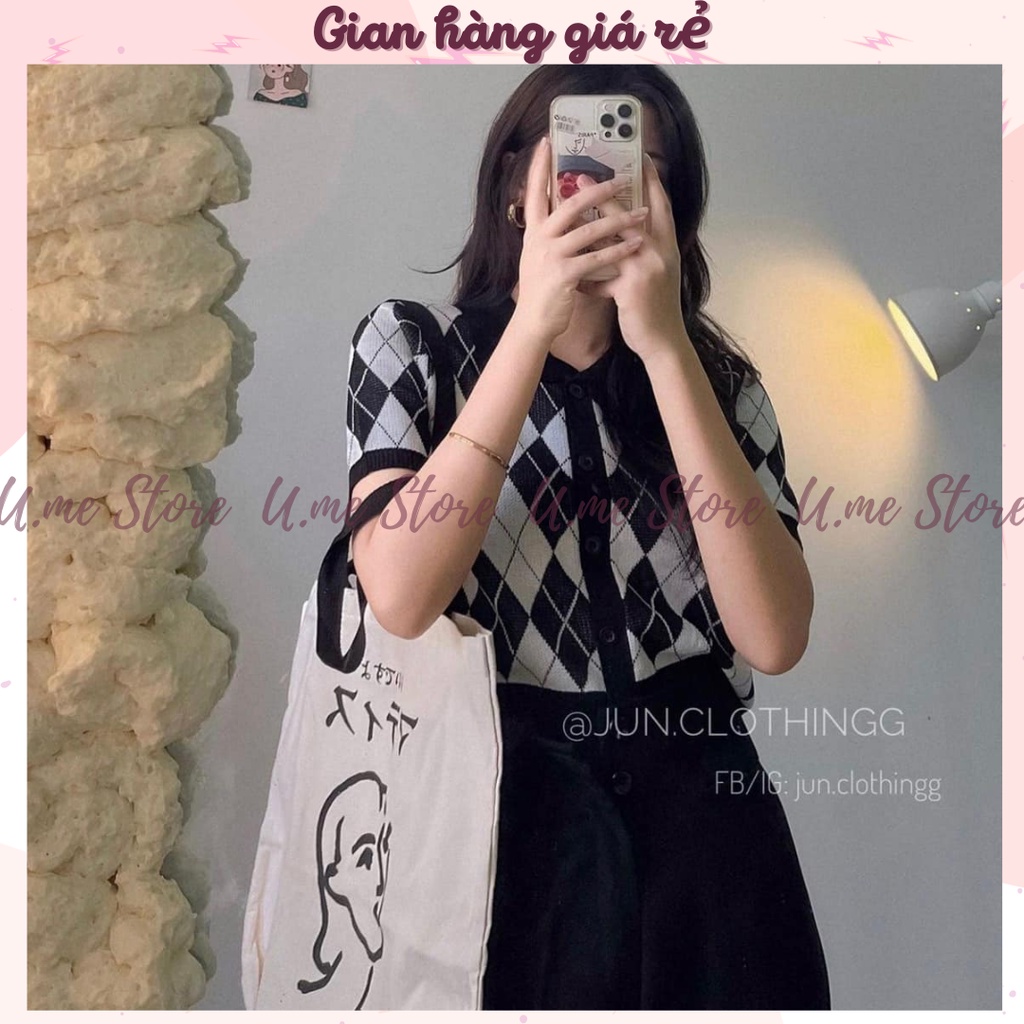 [Ảnh thật/Video] Áo len Polo Croptop Caro hình quả trám 2 màu dễ mix đồ | BigBuy360 - bigbuy360.vn