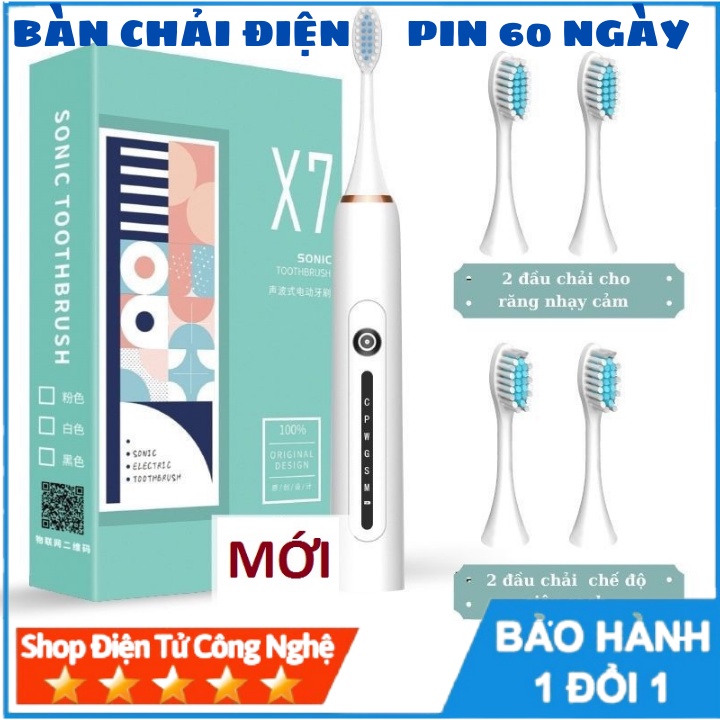 Bàn Chải Đánh Răng Điện Tự Động Sonic X7 Bản Nâng Cấp 6 Chế Độ Rung Công Nghệ Châu Âu Sạc 1 Lần Dùng 2 Tháng