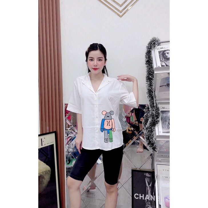 ( MIỄN PHÍ SHIP 2022) Set bộ ngố nữ mặc ở nhà, quần ôm đen lững, quần thun ôm tôn dáng phối áo sơ mi form rộng