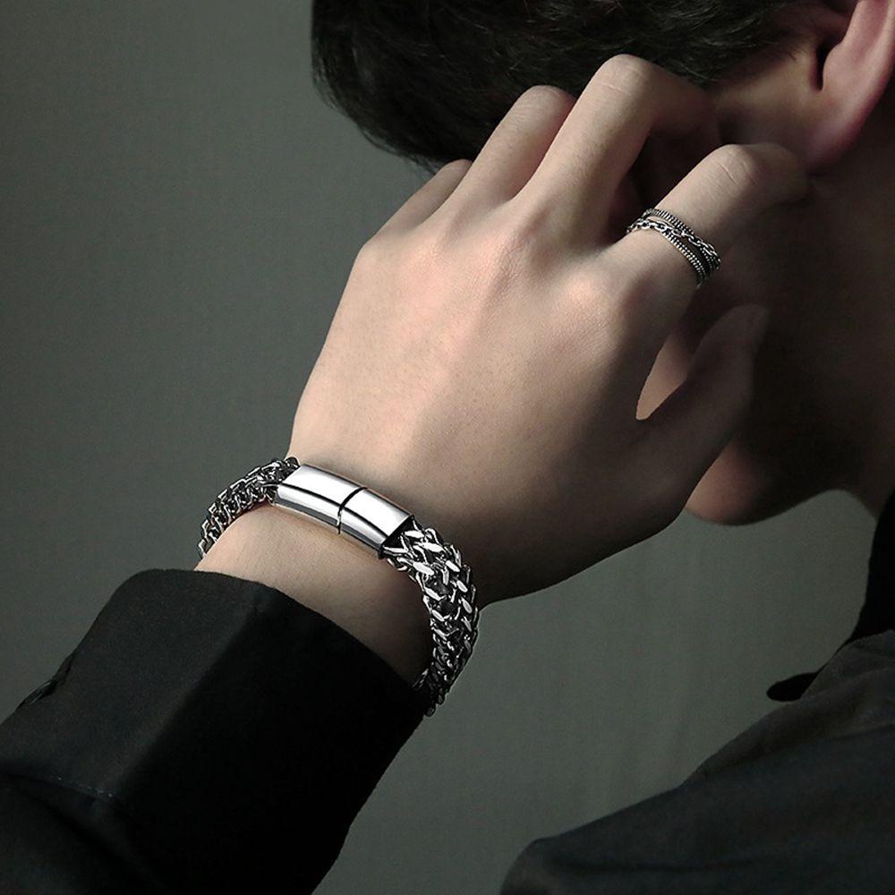 MXGOODS Vòng Tay Hai Lớp Bằng Thép Titanium Phong Cách Hàn Quốc Đơn Giản