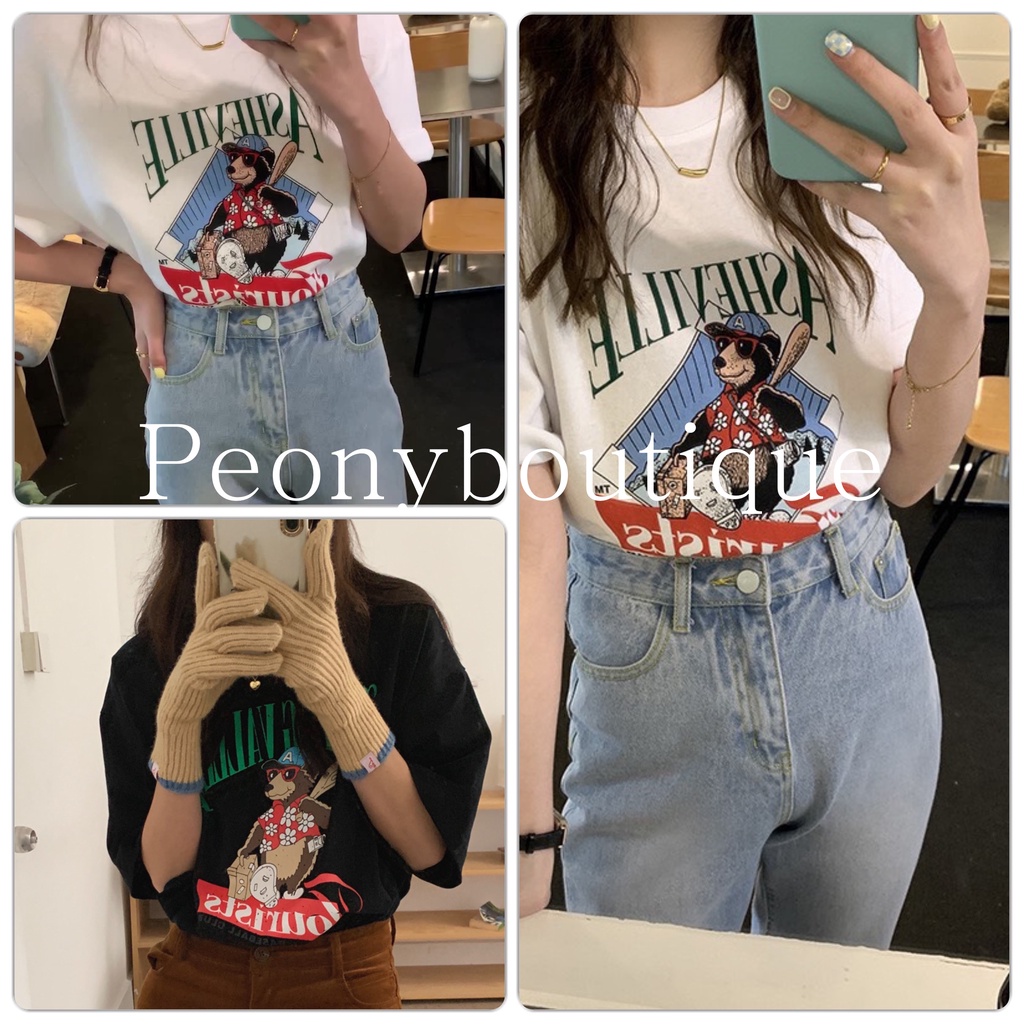 Áo Thun 3158 Asheville Gấu PEONYB Nữ [FREESHIP]  Phông ngắn tay form rộng oversize in hình vintage hàn quốc Ulzzang