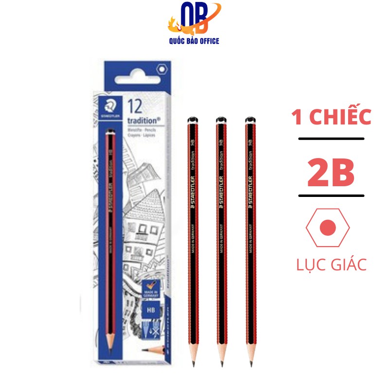 Bút chì Đức sọc đỏ đen Staedtler 2B hàng chính hãng 100% - 1 chiếc