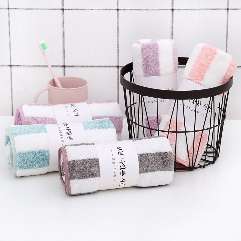 Khăn Mặt Hàn Quốc Kẻ Sọc Siêu Mềm Mại Siêu Thấm Hút 50x30cm- Khăn Mặt Lông Cừu Cotton