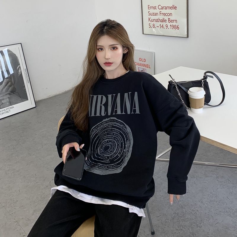 Áo sweater vải 100% cotton dáng rộng in họa tiết phong cách Hàn Quốc thời trang cho nữ