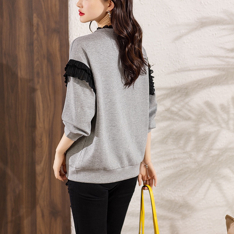 ZHELIHANGFEI Áo Nỉ Nữ Dài Tay Cổ Tròn Form Rộng Thời Trang Hàn