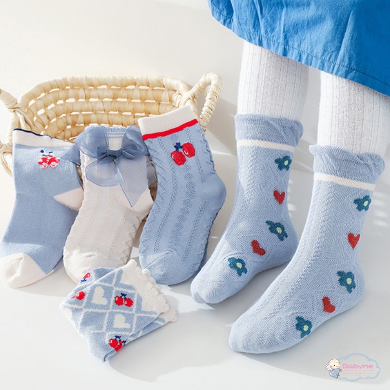 Set 5 Đôi Vớ Cotton Họa Tiết Hoạt Hình Dễ Thương Cho Bé Gái