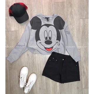 Áo thun gân f21 xám in hình mickey - 2738