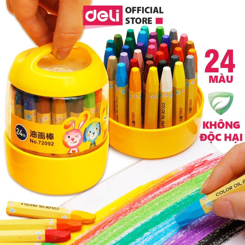 Bút sáp dầu học sinh hộp nhựa Deli - 12/18/24 màu - 72090/72091/72092