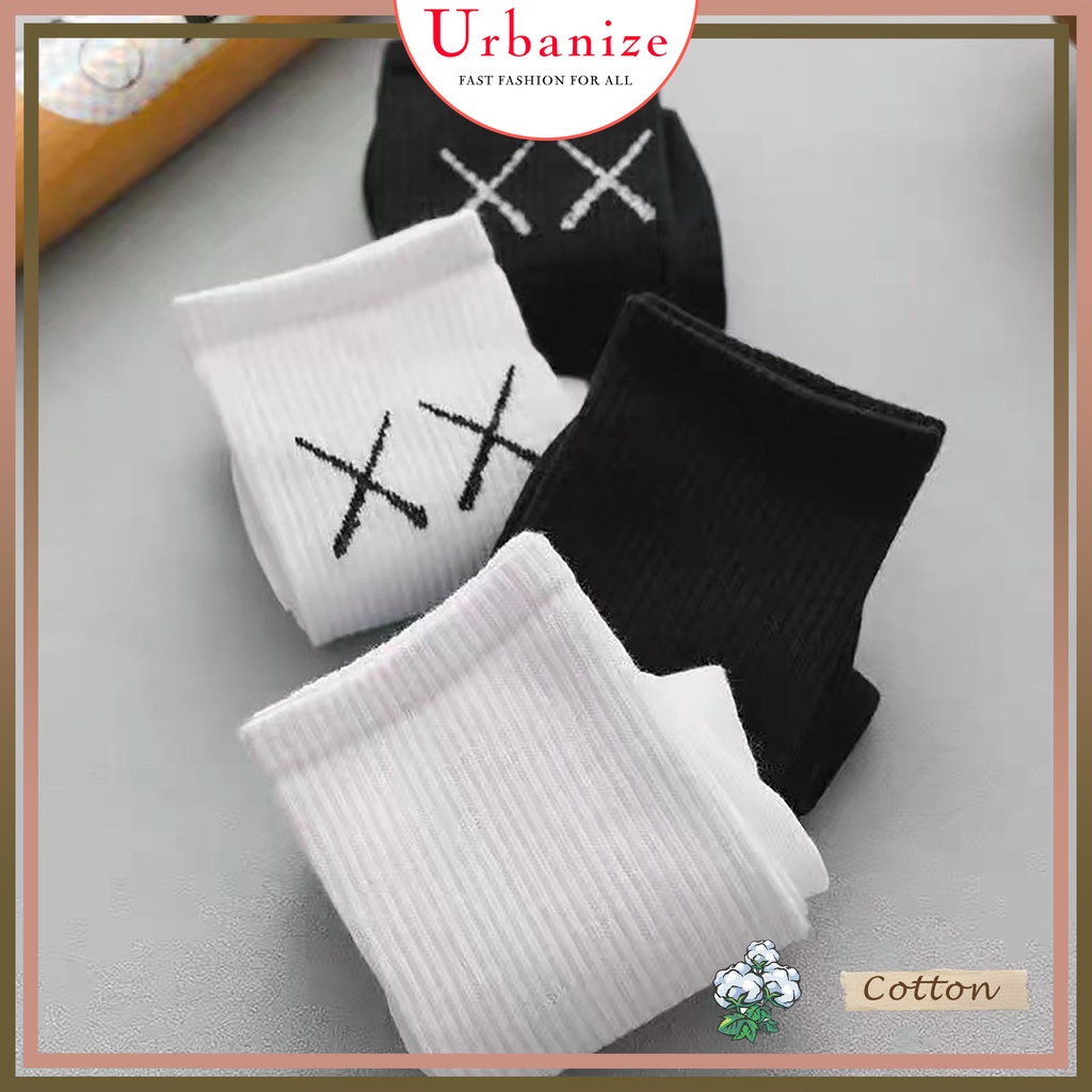 Tất vớ nữ cổ cao unisex trắng đen cotton êm ái thêu chữ X giá sỉ Urbanize