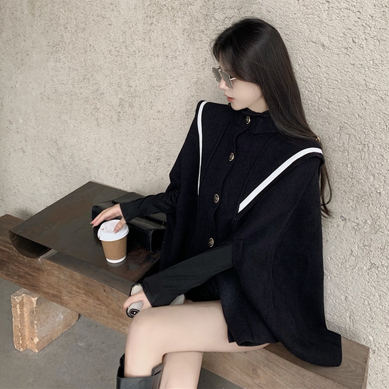 (Order)Áo choàng đen nữ khăn choàng 2021 mùa thu đông mới phong cách Hàn Quốc | BigBuy360 - bigbuy360.vn