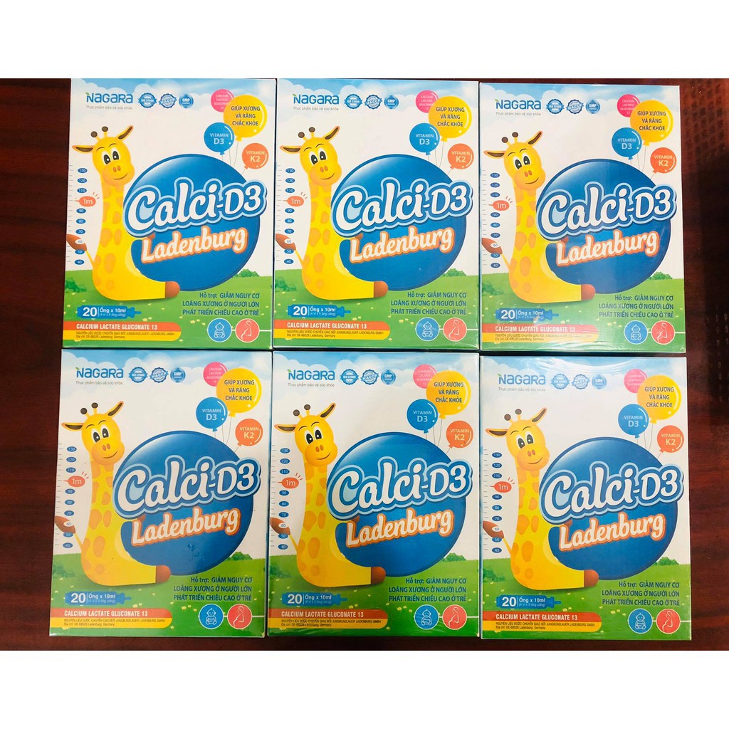 Calci - D3 Ladenburg - Biúp ổ sung Canxi, Vitamin D3 giúp xương răng chắc khoẻ. Hỗ trợ phát triển chiều cao (Hộp 20 ống)