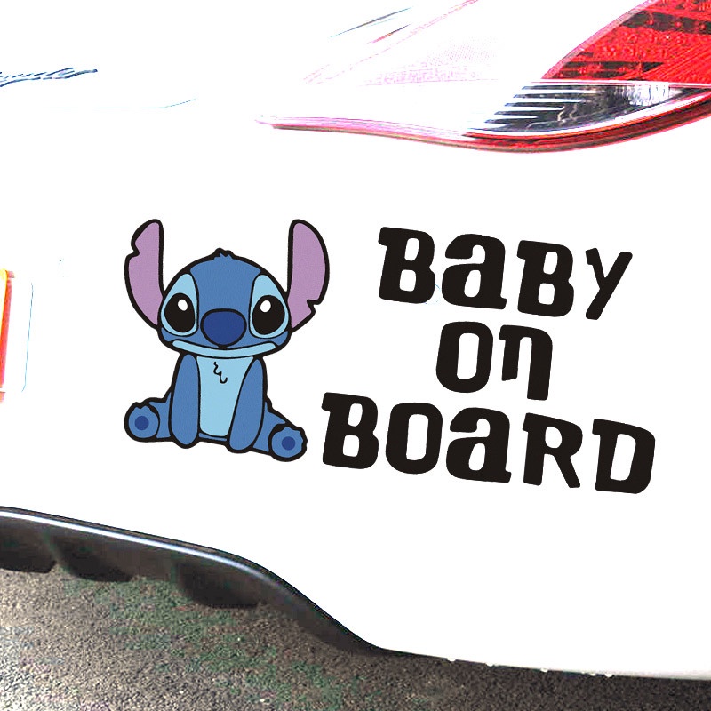 Cưng lên tàu!Phản Chiếu!Không Thấm Nước! Sticker Dán Xe Hơi Hình Stitch Hoạt Hình Vui Nhộn