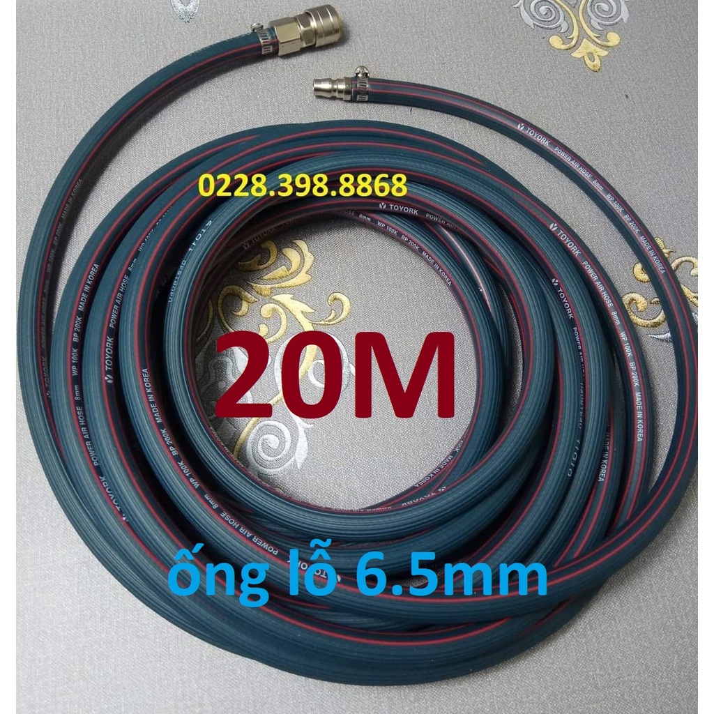 Dây hơi cao su bố vải 20m, made in Korea, lỗ 6.5mm, kèm bộ đầu nối nhanh cao cấp (SS6704) (SS1967)