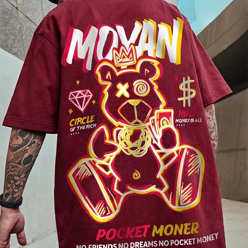 Áo Thun Dáng Rộng In Họa Tiết Gấu Hoạt Hình Phong Cách Hip Hop Thời Trang Mùa Hè Cho Nam Và Nữ [M-8XL]