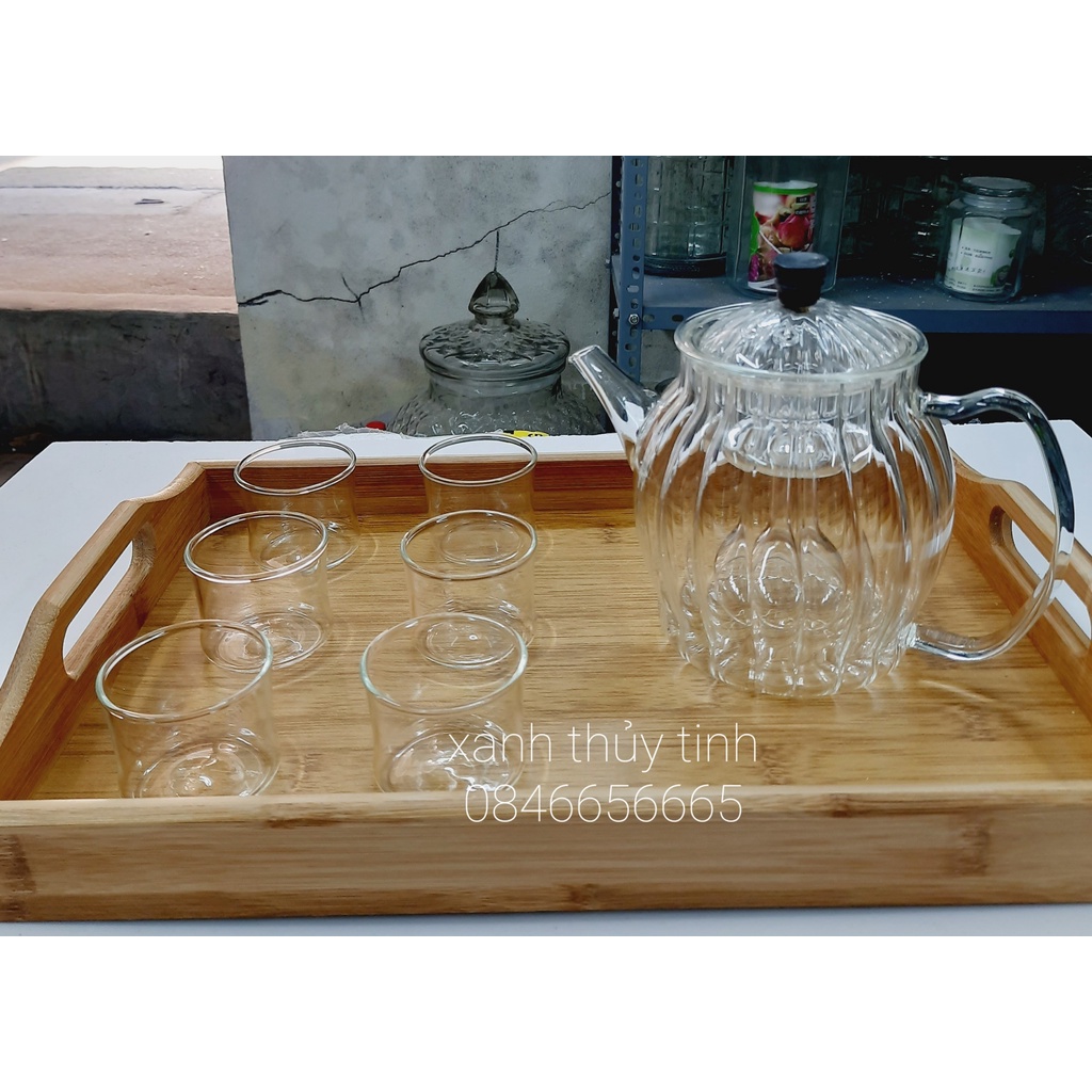 Bộ ấm trà thủy tinh chịu nhiệt, ấm dung tích 900ml - AT4