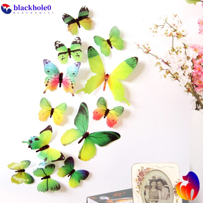 BH 【PYW】12Pcs 3D Wall Stickers Fridge Magnet Butterflies DIY Sticker Home Decor Kids Rooms Wall Decoration