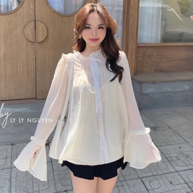 Set Áo Sơmi Tơ Bèo Kèm Áo 2 Dây, Áo Sơmi Kiểu Tay Dài Có Ảnh Thật Kèm Video