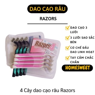 Dao Cạo Râu - Hộp 4 Cây Dao Cạo Râu 3 Lưỡi Sắc Bén, Không Làm Tổn Thương Da 5374