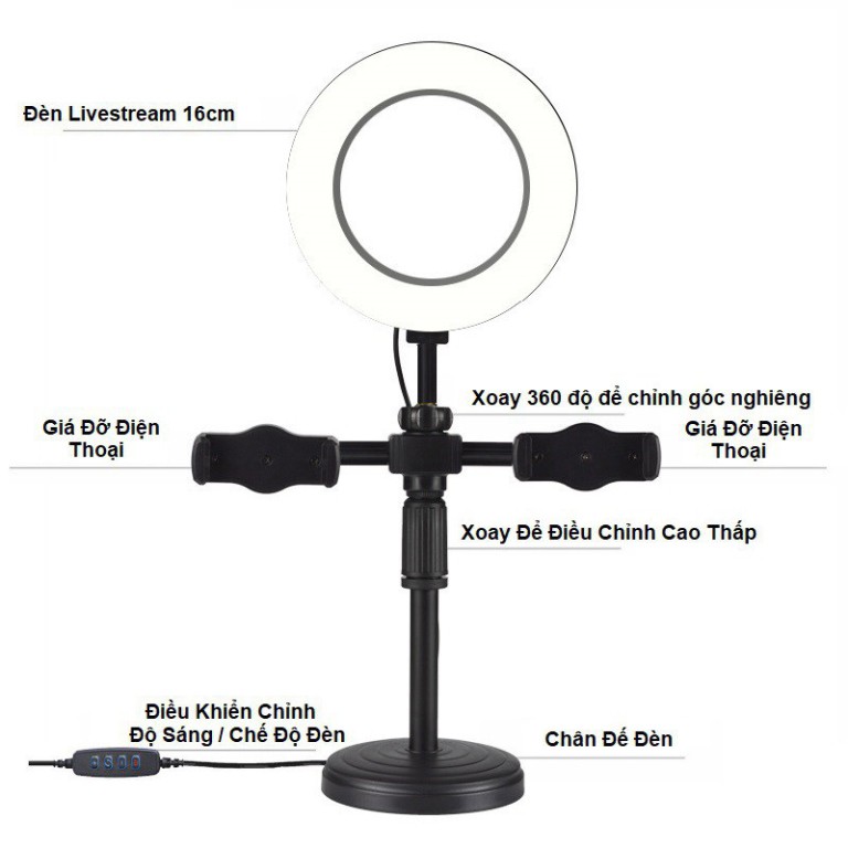 ivn170 Đèn LiveStream 16cm hỗ trợ ánh sáng chụp ảnh make up 3 chế độ - Chất liệu hợp kim chắc chắn - Phù hợp gắn các máy | BigBuy360 - bigbuy360.vn