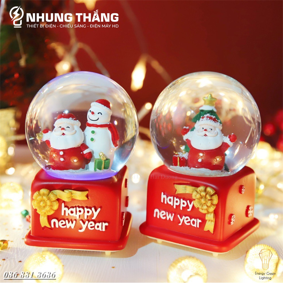 [Quà Tặng Giáng Sinh] Quả Cầu Tuyết Phát Nhạc Ông Già Noel Và Người Tuyết - Siêu Dễ Thương - Tặng Pin - Size To Nhất