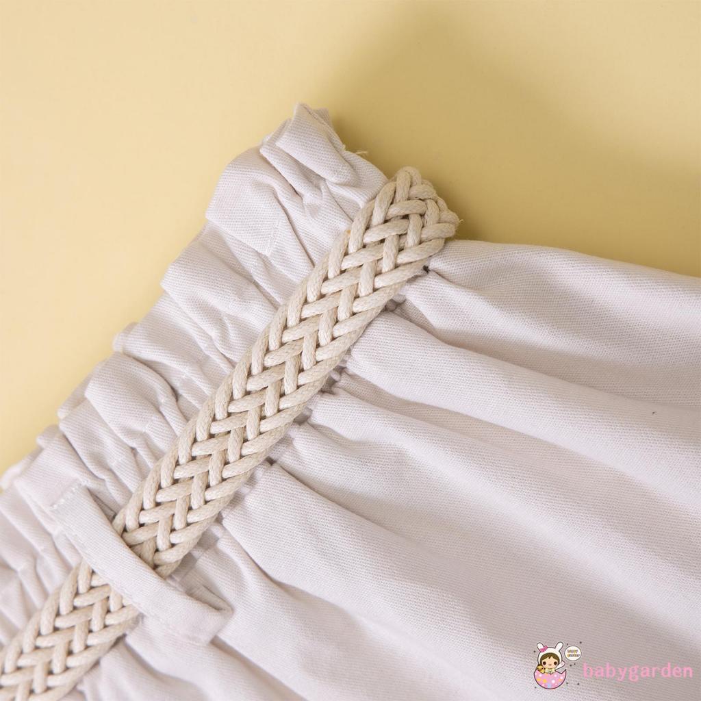 Bộ Áo Cổ Yếm + Chân Váy Màu Trơn Kèm Thắt Lưng Dễ Thương Cho Bé Gái 1-6 Tuổi