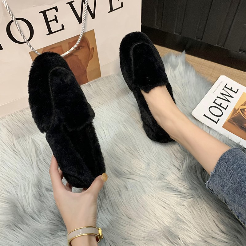 IELGY wear non-slip sole fairy wind black solid color Moon shoes small fresh new comfortable plus velvet flat shoes casual wild