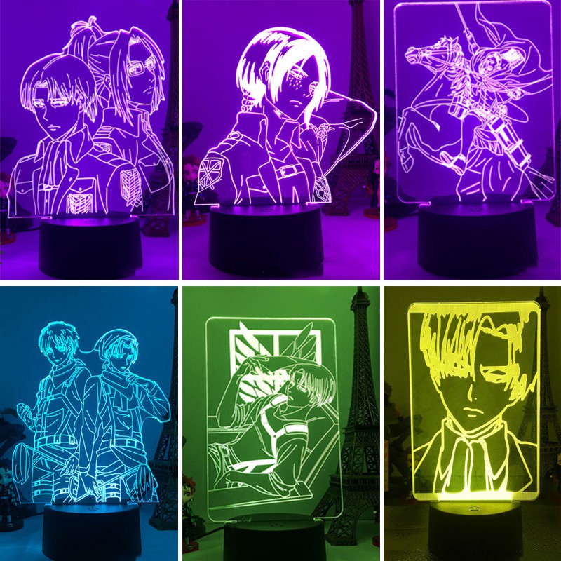 Set đèn LED anime Attack On Titan 3D để bàn có đế giữ/ Tấm bảng đèn acrylic tiện lợi