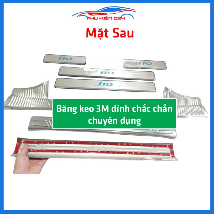 Bộ ốp bậc cửa trong ngoài nẹp bước chân Hyundai I10 2014-2015-2016-2017-2018-2019-2020 Inox chống trầy trang trí xe