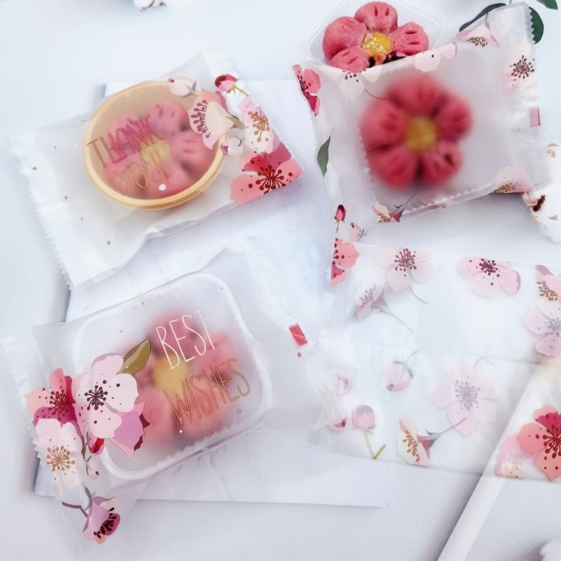 100 vỏ khay túi đựng bánh trung thu 50gr hoa đào