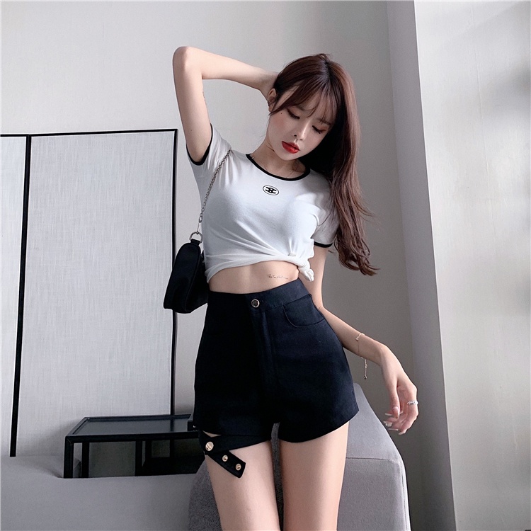 DUNEA Quần Short Lưng Cao Màu Trơn Phối Khóa Cài Thời Trang Trẻ Trung Cho Nữ