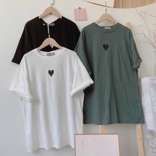 Áo thun 3158 in hình trái tim chất cotton dày đẹp thoáng mát, áo phông tay lỡ 2T Unisex form rộng P24