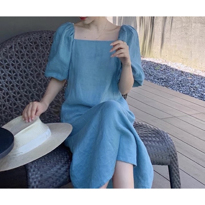 Đầm linen tưng tay chun dáng dài