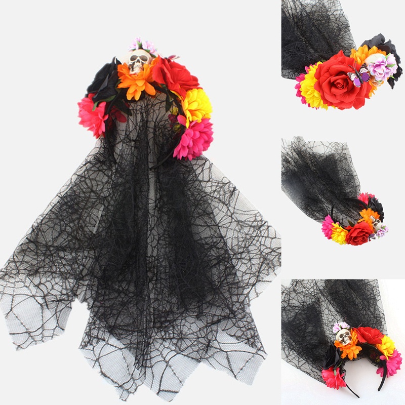 Băng Đô Mạng Nhện Phối Ren Hoa Hóa Trang Halloween