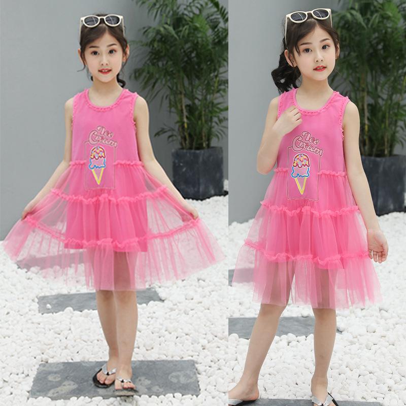 Đầm bé gái 2 dây phối lưới