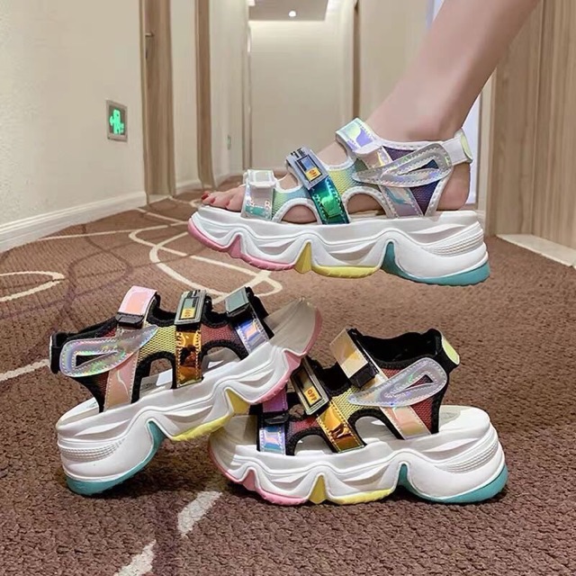 Giày sandal ulzzang 3 QUAI sắc màu đế phối màu cực xinh