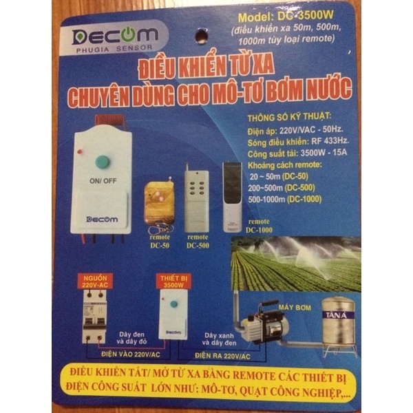 Bộ điều khiển từ xa bằng remote chuyên dùng cho mô tơ máy bơm nước công suất 3500w