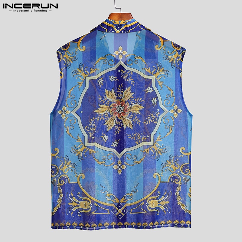 Áo sát nách INCERUN có nút cài in họa tiết hoa phong cách dân tộc retro thời trang cho nam