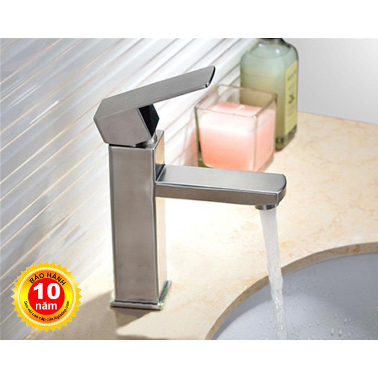 Vòi Lavabo nóng lạnh (Trụ vuông) SUS304 - Hàng Cao cấp ITALIA (Kèm đôi dây cấp nước)