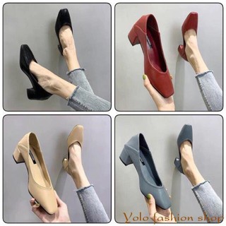 Giày cao gót nữ da mềm gót vuông dẫm gót 5cm hàng Quảng Châu cao cấp-CC07