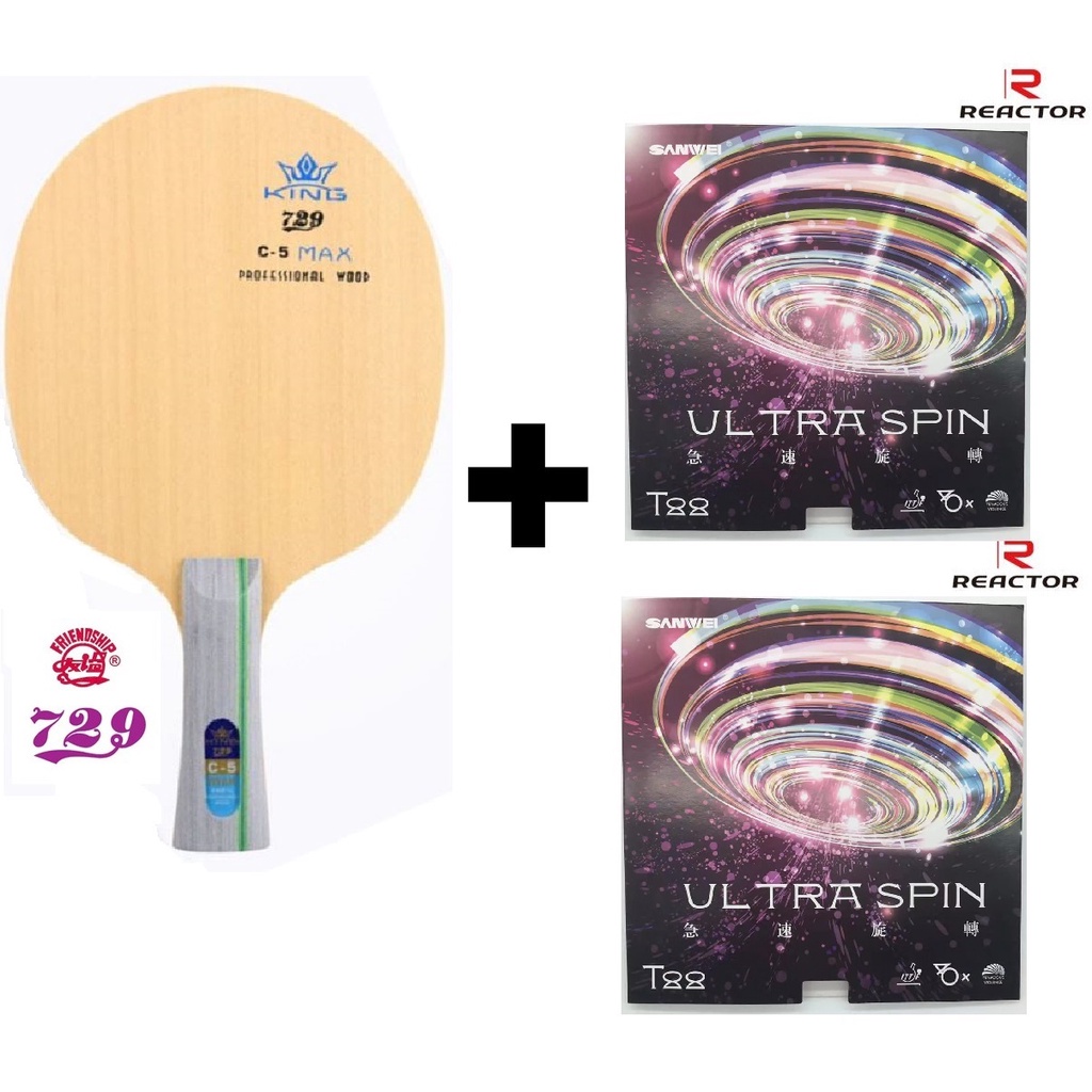 Combo vợt bóng bàn gồm cốt vợt 729 C-5 MAX và hai mặt vợt SANWEI T88 ULTRA SPIN