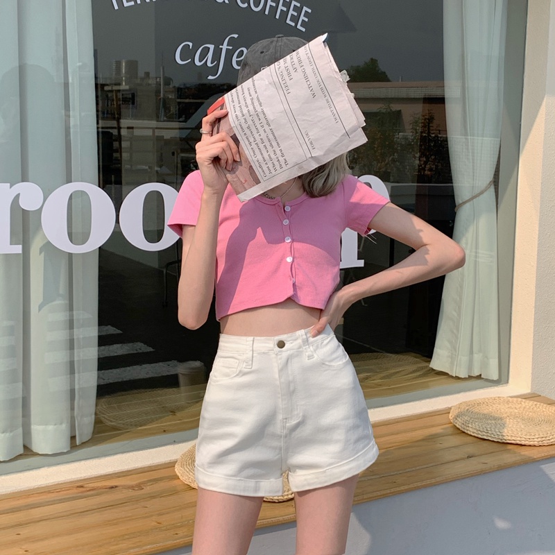 Quần Short Denim Ống Đứng Ôm Dáng Co Giãn Thời Trang Mùa Hè Cho Nữ