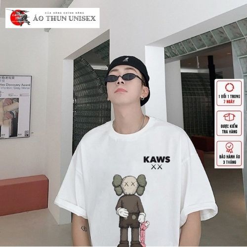 ÁO PHÔNG IN HÌNH KAWS cầm gấu hồng unisex nam nữ form rộng tay lỡ oversize KAKISHOP | WebRaoVat - webraovat.net.vn