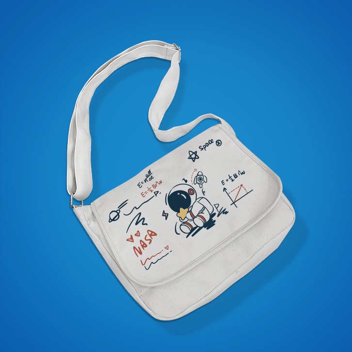 Túi Vải Đeo Chéo Vải Canvas Tote In Hình Phi Hành Gia Astronaut Phong Cách Ulzzang Hàn Quốc Giá Rẻ Đi Học, Đi Chơi