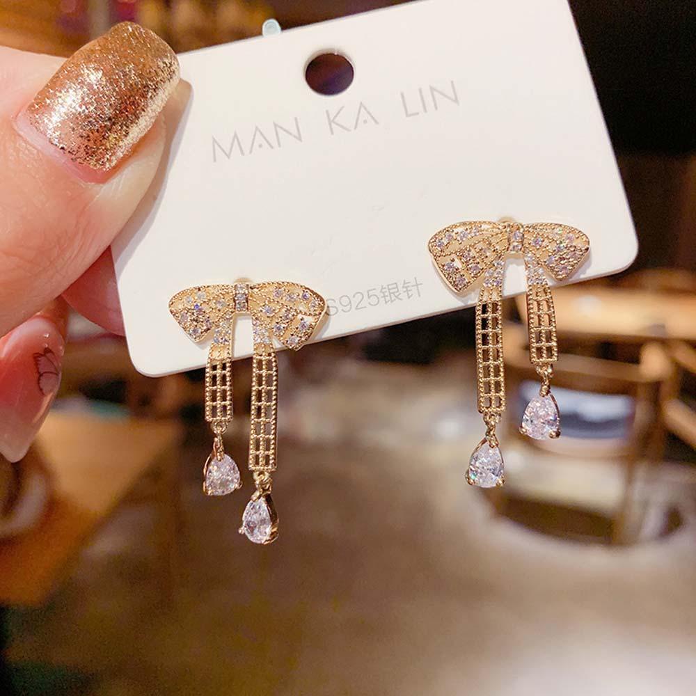 Khuyên Tai VANES1 Đính Nơ Phong Cách Hàn Quốc Ngọt Ngào|Trang Sức Thời Trang