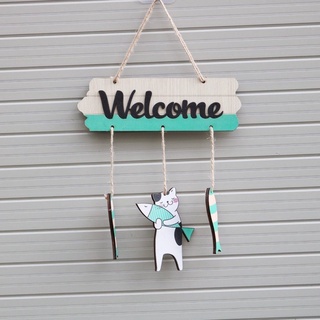 Bảng gỗ WELCOME mèo ôm cá